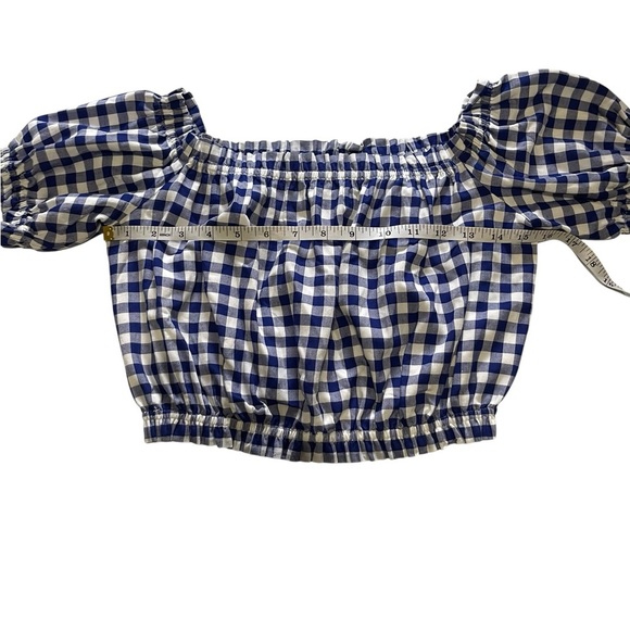 L’Academie Blue Gingham Off Shoulder Crop Top Size Small - Picture 9 of 10